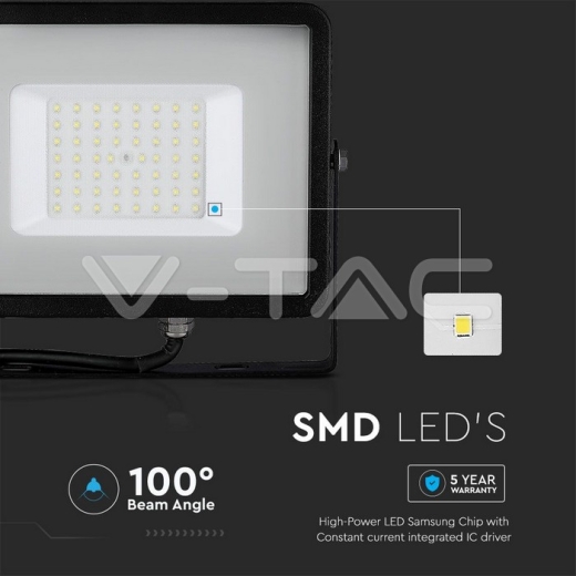 50W LED Floodlight SMD SAMSUNG Chip Black Body 4000K - 7
