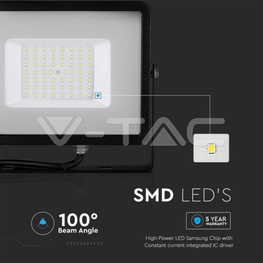 50W LED Floodlight SMD SAMSUNG Chip Black Body 3000K - 7