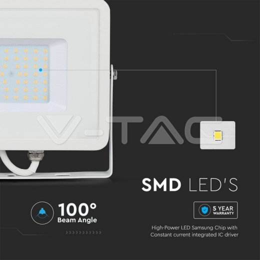 50W LED Floodlight SMD SAMSUNG Chip White Body 4000K - 5