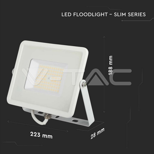 50W LED Floodlight SMD SAMSUNG Chip Slim White Body 4000K - 22