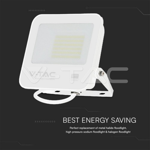 50W LED Floodlight SMD SAMSUNG Chip 1m Wire White Body Grey Frosted Glass 6500K - 4