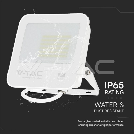 50W LED Floodlight SMD SAMSUNG Chip 1m Wire White Body Grey Frosted Glass 6500K - 5