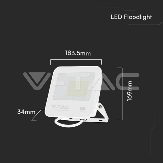 50W LED Floodlight SMD SAMSUNG Chip 1m Wire White Body Grey Frosted Glass 6500K - 7