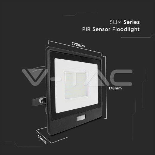 50W LED PIR Sensor Floodlight SAMSUNG Chip Black Body 4000K 1M Cable - 10