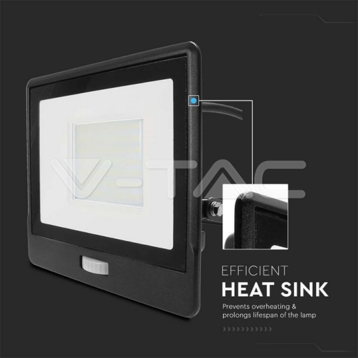 50W LED PIR Sensor Floodlight SAMSUNG Chip Black Body 3000K 1M Cable - 6