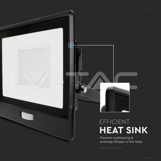 Proyector LED 50W PIR Sensor SAMSUNG Chip Cuerpo Negro 4000K - 8