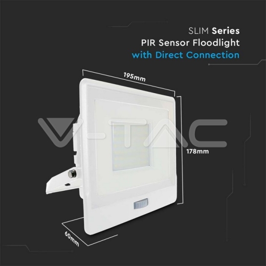 50W LED PIR Sensor Floodlight SAMSUNG Chip White Body 3000K - 10