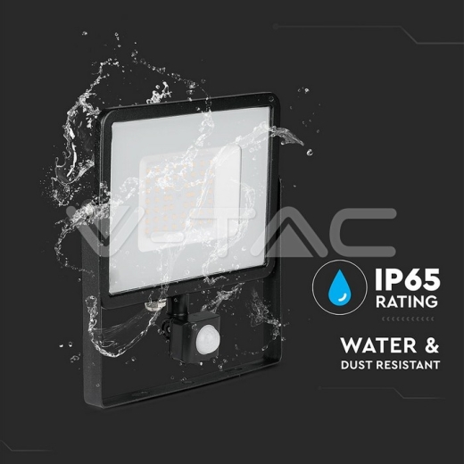 50W LED Sensor Floodlight SAMSUNG Chip Cut-OFF Function Black Body 4000K - 10