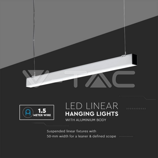 LED Linear Light SAMSUNG Chip 40W Hanging Suspension White Body 4000K 1200x50x65mm - 5