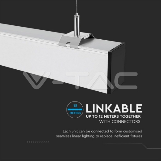 LED Linear Light SAMSUNG Chip 40W Hanging Suspension White Body 4000K 1200x50x65mm - 8