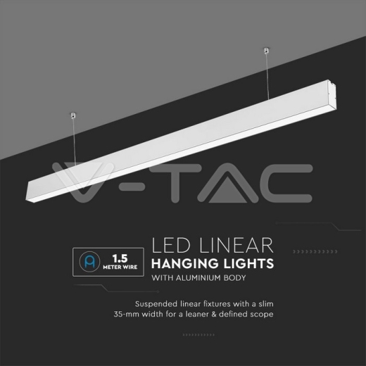 LED Linear Light SAMSUNG Chip 40W Hanging Suspension White Body 6400K 1200x35x67mm - 4