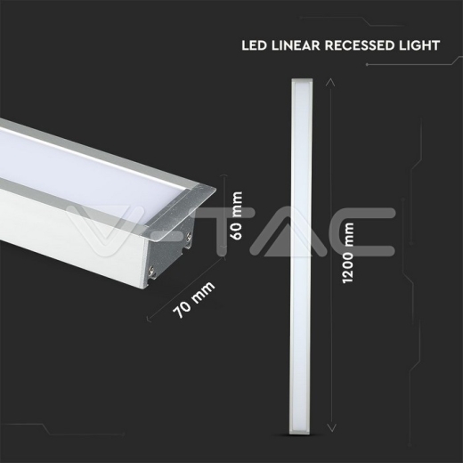 LED Linear Light SAMSUNG Chip 40W Recessed Silver Body 4000K 1211x70x35mm - 11