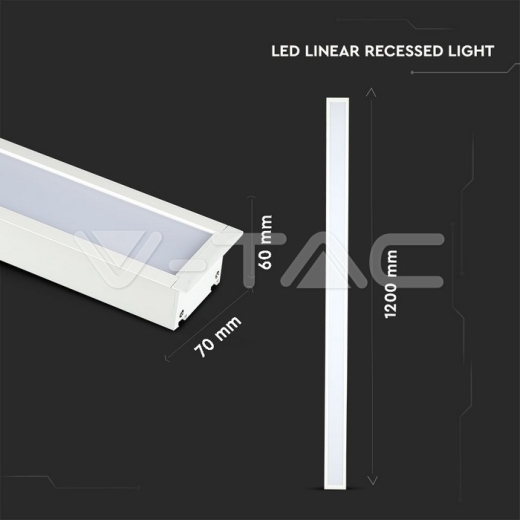 LED Linear Light SAMSUNG Chip 40W Recessed White Body 4000K 1211x70x35mm - 11