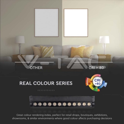 Foco lineal magnético LED de 12 W, cuerpo negro ajustable de 6400 K - 5