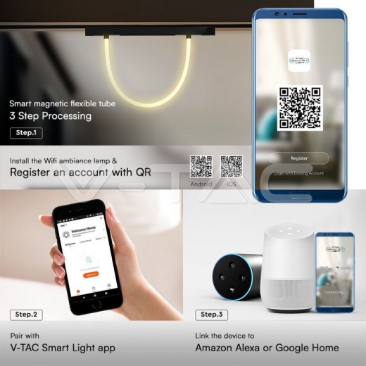 Luz de Riel Magnética Inteligente LED de 12W Tubo Flexible 1M CCT: Cuerpo Negro Regulable 3IN1 - 5