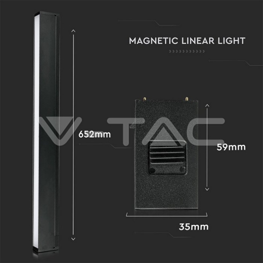 Luminaria lineal magnética 20W LED SMD cuerpo negro IP20 24V 4000K - 12