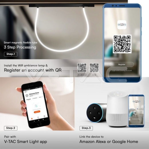 24W LED Smart Magnetic Track Light Flexible Tube 2M CCT: 3IN1 Dimmable Black Body - 5