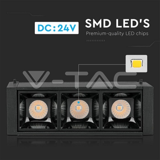 Spotlight lineal magnético 3 x1W LED SMD negro IP20 24V 4000K - 6
