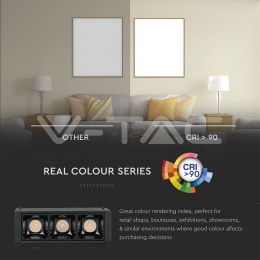 3 x1W LED Magnetic SMD Linear Spotlight Black IP20 24V 3000K - 7