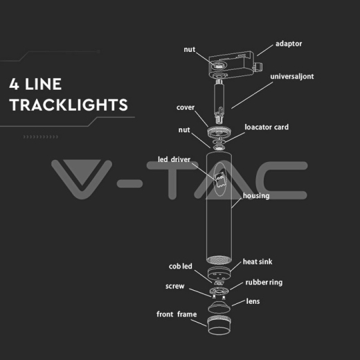 7W LED Tracklight SAMSUNG Chip Black Body 3000K - 7