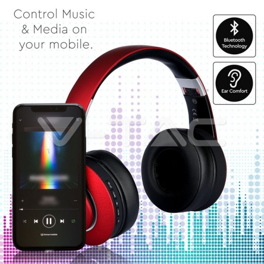 Auriculares inálambricos Bluetooth diadema ajustable 500mAh rojos W/BAG - 4