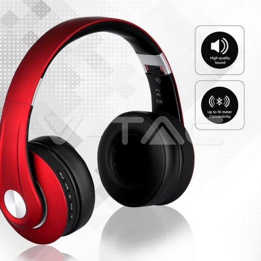 Auriculares inálambricos Bluetooth diadema ajustable 500mAh rojos W/BAG - 6