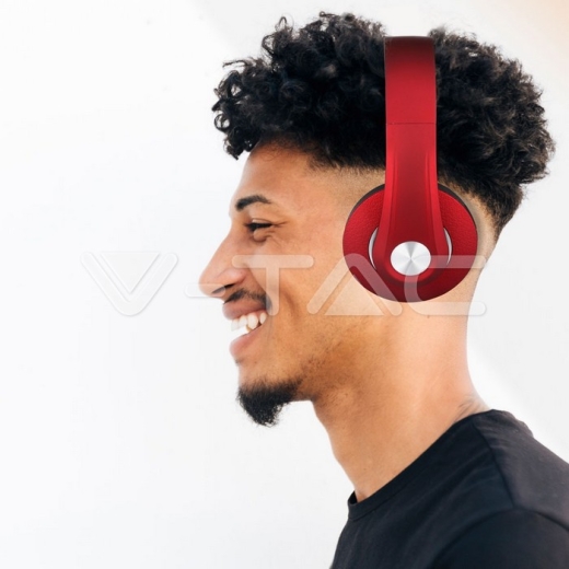 Auriculares inálambricos Bluetooth diadema ajustable 500mAh rojos W/BAG - 8