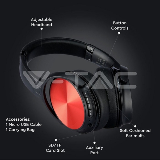 Auriculares inálambricos Bluetooth cascos plegables 500mAh rojos W/BAG - 6