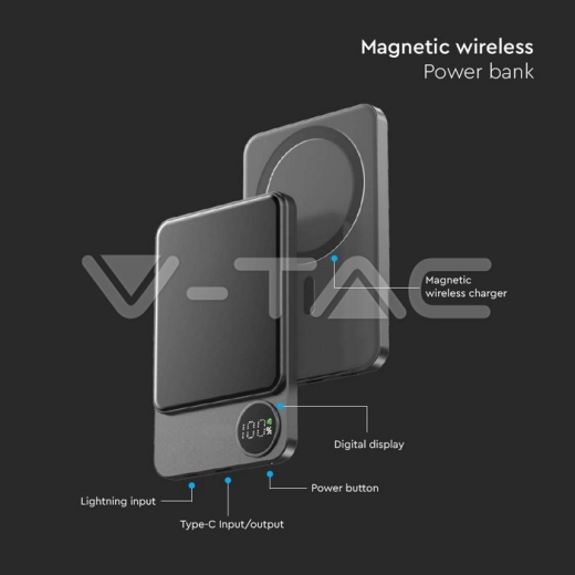 Batería externa magnética inalámbrica de 10000 mAh y 9 mm gris - 5