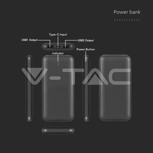 Power Bank 10000mAh 2A 30CM Cable tipo C Negro - 6