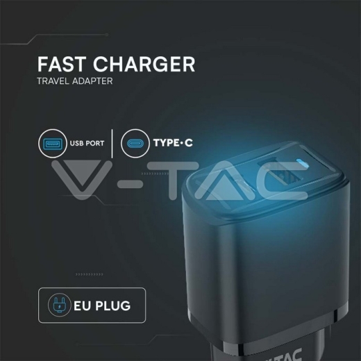 Adaptador de Viaje 20W 1 PD + 1 PUERTO QC Cuerpo Negro - 4