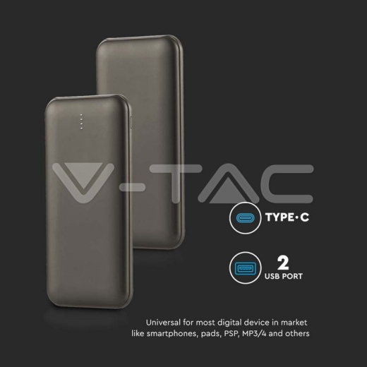 10000mAh Power Bank 2A 30CM Type C Cable Grey - 4