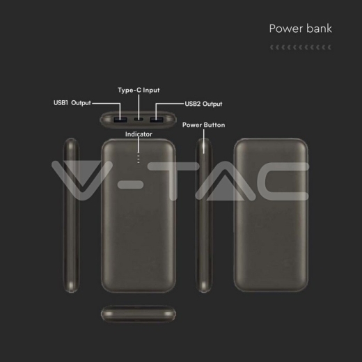 10000mAh Power Bank 2A 30CM Type C Cable Grey - 6