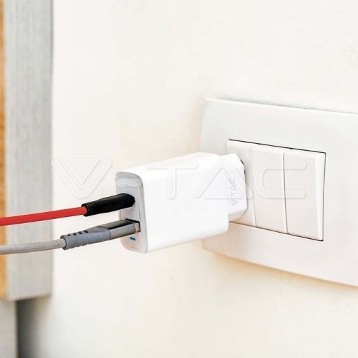 Adaptador de Viaje 20W 1 PD + 1 PUERTO QC Cuerpo Blanco - 6