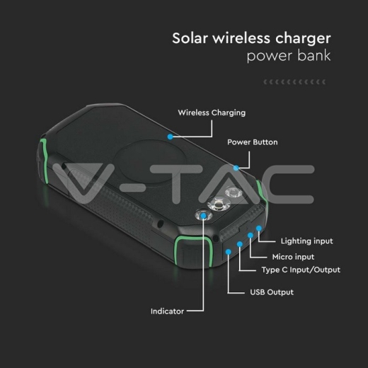 30000mAh Solar Wireless Charger Power Bank Black - 10
