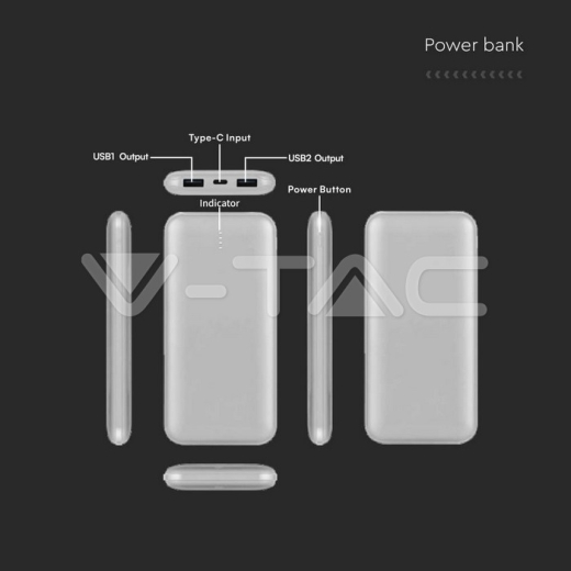 Power Bank 10000mAh 2A 30CM Cable Tipo C Plata - 6