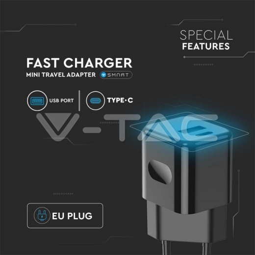 Cargador rápido de 20W de doble puerto 1PD + 1 QC negro - 5