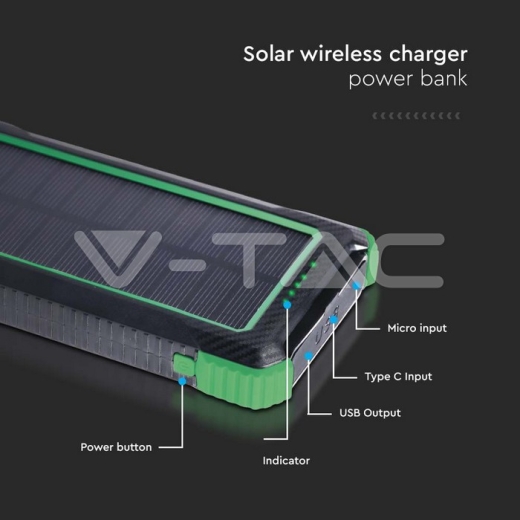 10000mAh Solar Wireless Charger Power Bank White - 8