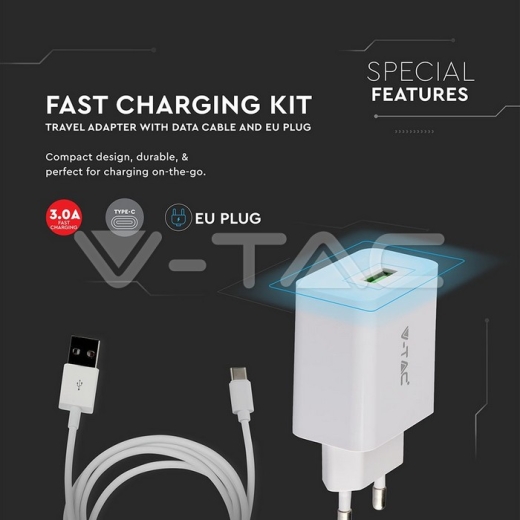 Fast Charging Set Travel Adapter & Type-C USB Cable White - 4