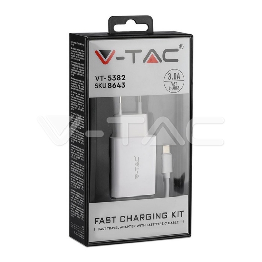 Fast Charging Set Travel Adapter & Type-C USB Cable White - 8