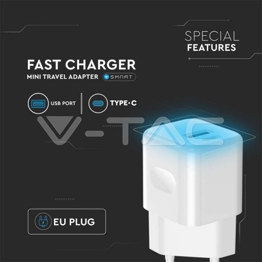 20W Charging Adapter With 1PD + 1 QC Port White - 5