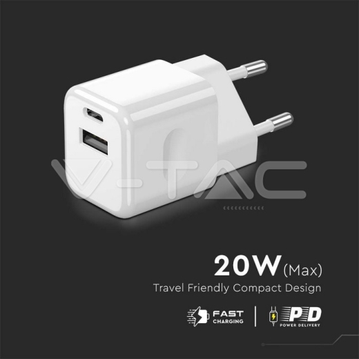 20W Charging Adapter With 1PD + 1 QC Port White - 6