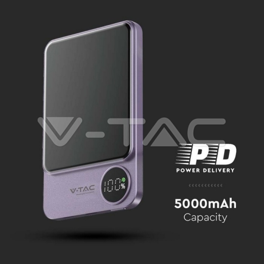 5000mAh 9mm Wireless Magnetic Power Bank Purple - 6