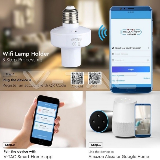 Wi-Fi Lamp Holder Amazon Alexa & Google Home Compatible - 8