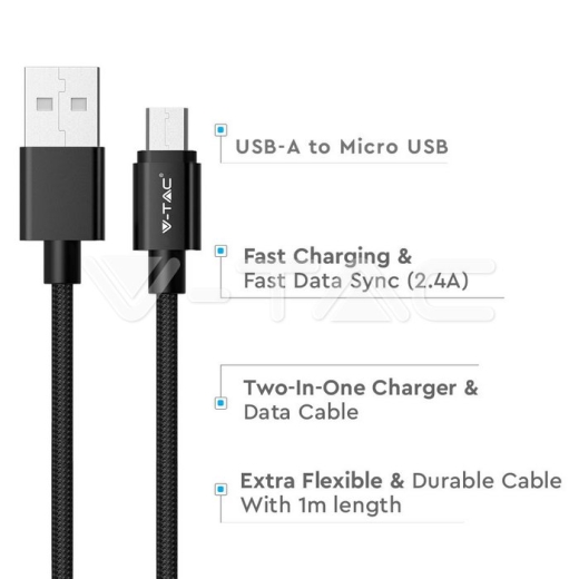 1m. Micro USB Cable Black Platinum Series - 3