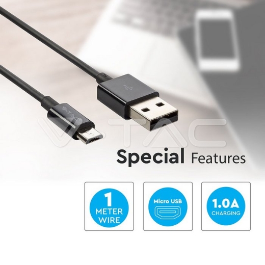 1m. Micro USB Cable Black Silver Series - 3