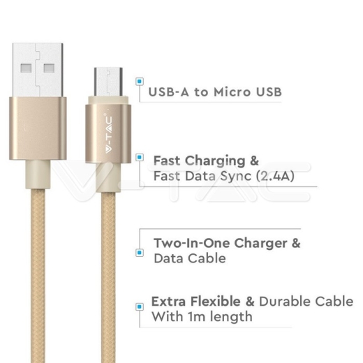 1m. Micro USB Cable Gold Platinum Series - 3