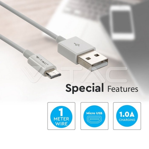 1m. Micro USB Cable White Silver Series - 3