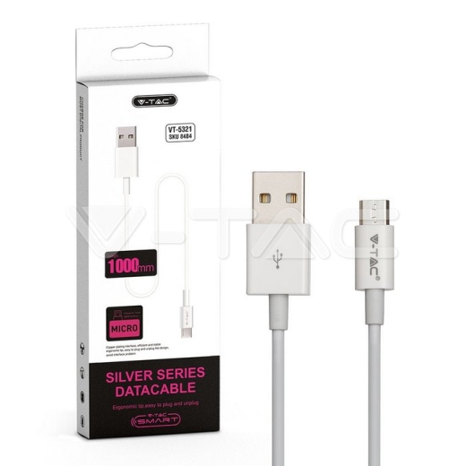 1m. Micro USB Cable White Silver Series - 6
