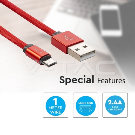 1m. Micro USB Cable Red Ruby Series - 3